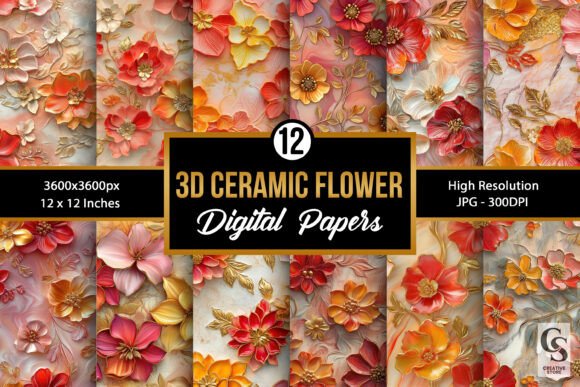 3D Ceramic Flowers Seamless Patterns for Creative Projects