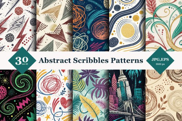 Abstract Scribbles Seamless Patterns 01 – A Playful Addition to Creative Projects