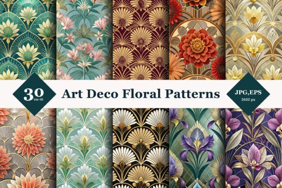 Art Deco Floral Seamless Patterns 01