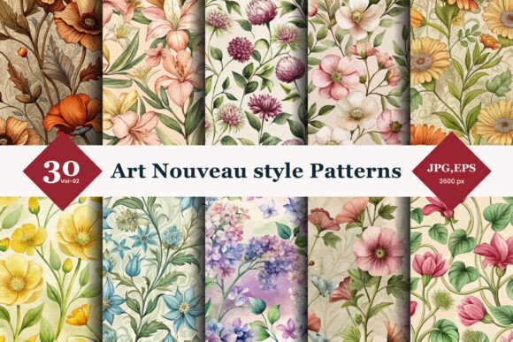 Art Nouveau Style Seamless Patterns 02