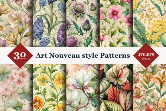Art Nouveau Style Seamless Patterns 03: A Versatile Resource for Creative Professionals