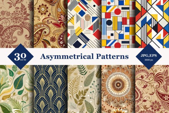 Asymmetrical Style Seamless Patterns 02: A Creative Resource for Organic Design