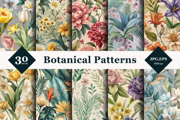 Botanical Seamless Patterns 02: Elevating Design with Organic Versatility