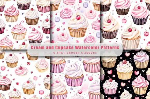 Cream and Cupcake Watercolor Patterns: A Versatile Design Asset for Creative Projects
