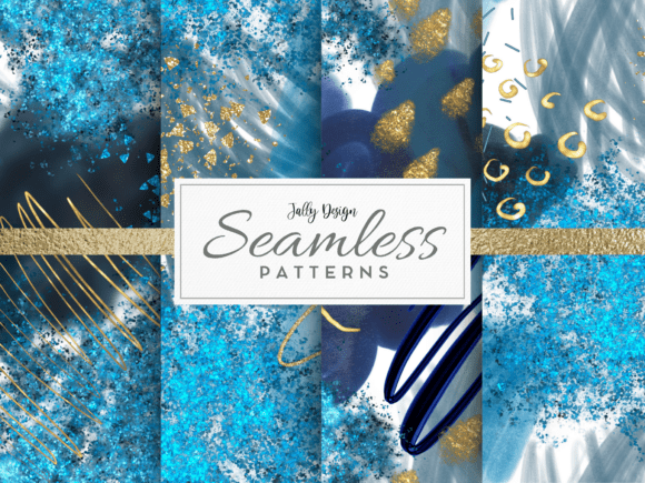 Glam Blue Alcohol Ink Seamless Patterns