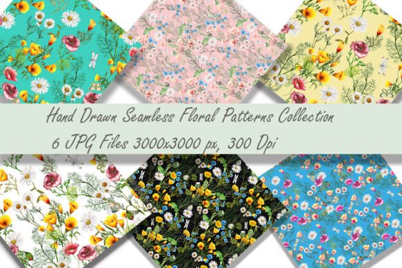 Hand Drawn Seamless Floral Patterns Set