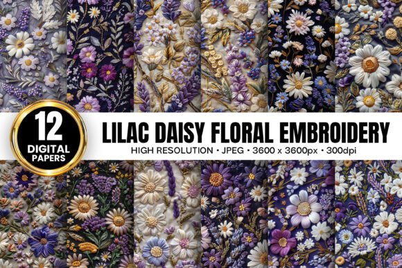 Lilac Daisy Floral Embroidery Patterns for Timeless Design