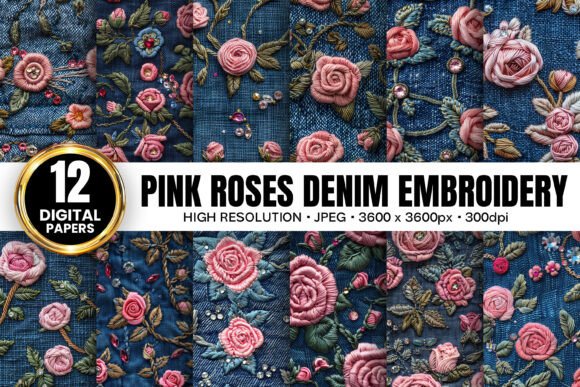 Pink Roses Denim Embroidery Patterns: A Versatile Design for Creative Projects