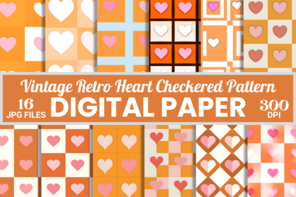 Vintage Retro Heart Checkered Patterns for Creative Projects